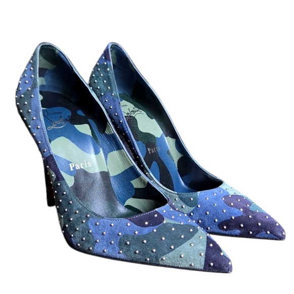 !SOLD! Christian Louboutin Kate Plume 100 Camo Studded Suede Pumps 36 - Picture 3 of 16
